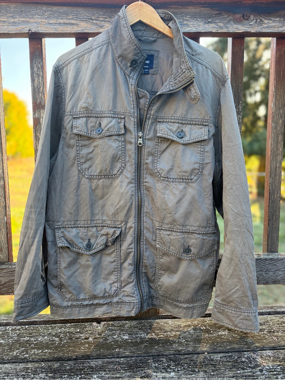 GAP Men's Olive Gray Lightweight Military Field Jacket Size L Gorpcore Urban